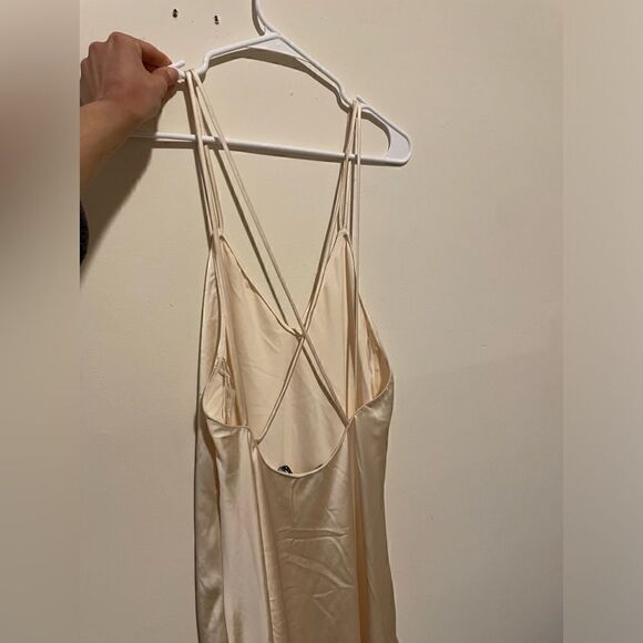 NWT Zara Champagne Satin Long Dress Open Back - Picture 6 of 8